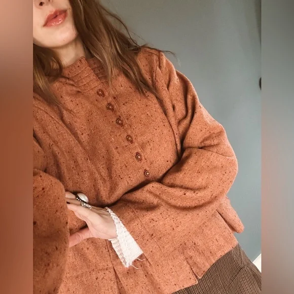 Krista Larson rust Wool Jacket OS sz M/L - Picture 4 of 14